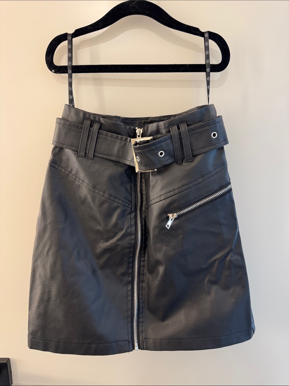 Missguided Black Faux Leather Mini Skirt with Belt & Zip